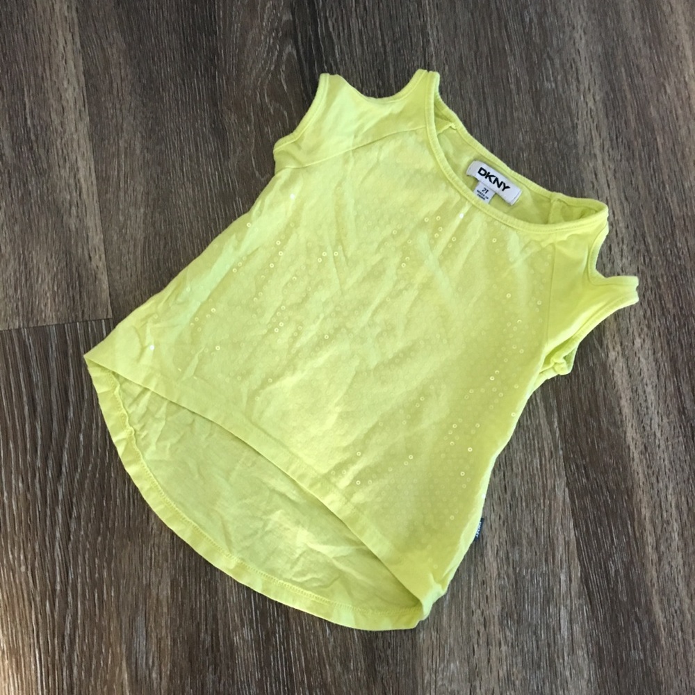 DKNY Lime Green Open Shoulder T Shirt with Sequins